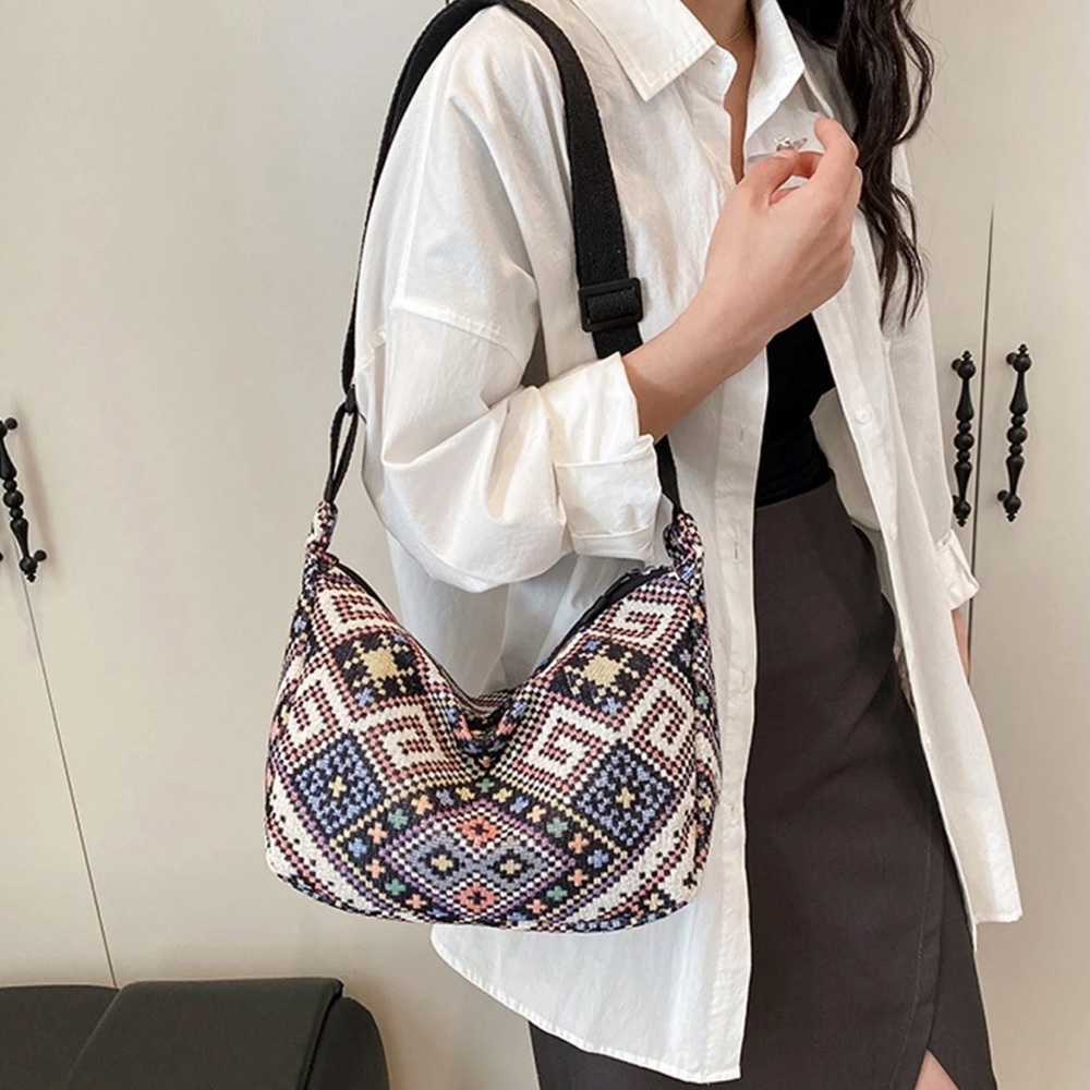 Geometric Patterned Casual Handbag Adjustable Str… - image 4